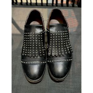 Boemos Black Leather Tassel Kiltie Silver Studs Oxford Shoes Size EU 36 = US 6